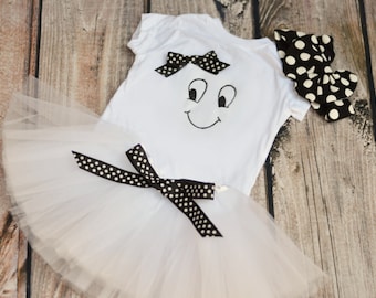 Girl Ghost Outfit - Ghost Halloween Costume - Halloween Ghost shirt for Toddler or Girls - Optional tutu and bow - Polka Dot Ghost