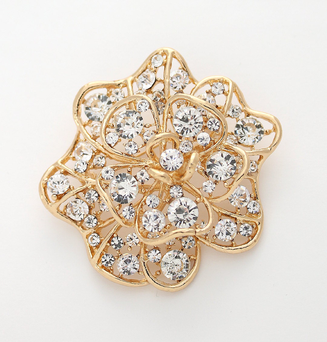Crystal Gold Brooch Gold Bridal Bridesmaid Sash Dress Brooch