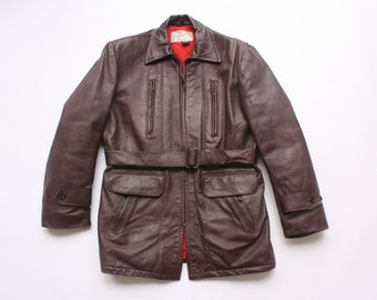1950s Hercules Horse Hide Leather Motorcycle Jacket// Vintage Belted Car Coat// Sz M