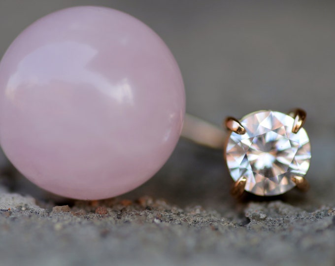 Rose quartz earrings - Cubic zirconia earring - Rose stone - Natural stone earring - Gold earring - Silver earring - Gift for her
