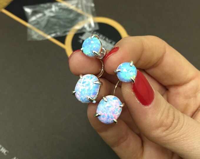 Opal earring - blue opal- gold opal earring - silver opal earring - silver earring - white stone earring - gift