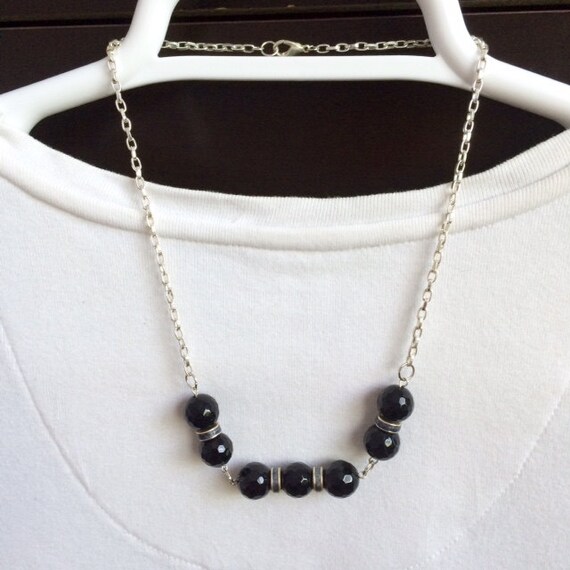 Black Onyx Necklace Bar Necklace Beaded Bar by BarbsBeadedJewelry