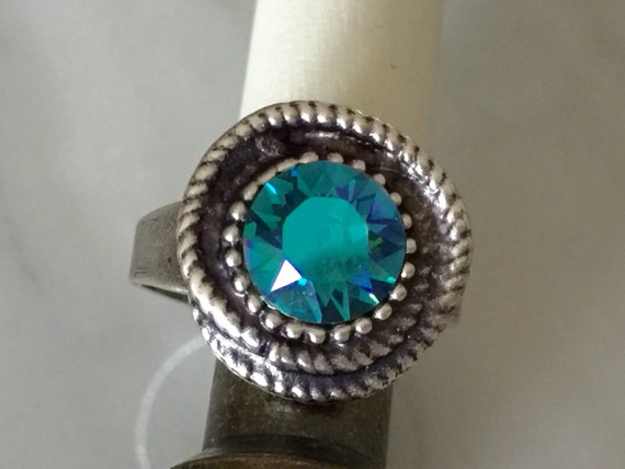Swarovski Indicolite Ring, Indicolite Crystal Ring, Indicolite Crystal Rope Ring, Swarovski Blue Crystal Ring, Indicolite Glacier Blue Ring