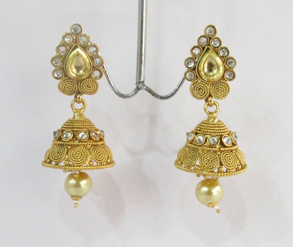 South Indian Gold Jhumki Jhumka Earrings Studded With