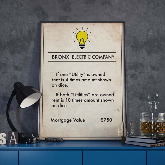 Monopoly inspired Bronx Electric Company Poster Board Game