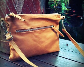 Small Leather crossbody bag. Simple compact and stylish made from soft leather, cotton lined. Real leather crossbody bag, evening bag.