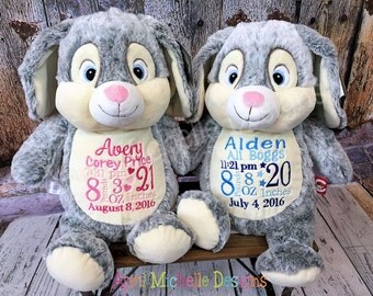 Personalized Bunny, Birth Stat Bunny, Baby Shower Gift, Plush Bunny, Baby Keepsake Gift, Keepsake Plush, Custom Bunny, Cubbies, Bunny Plush