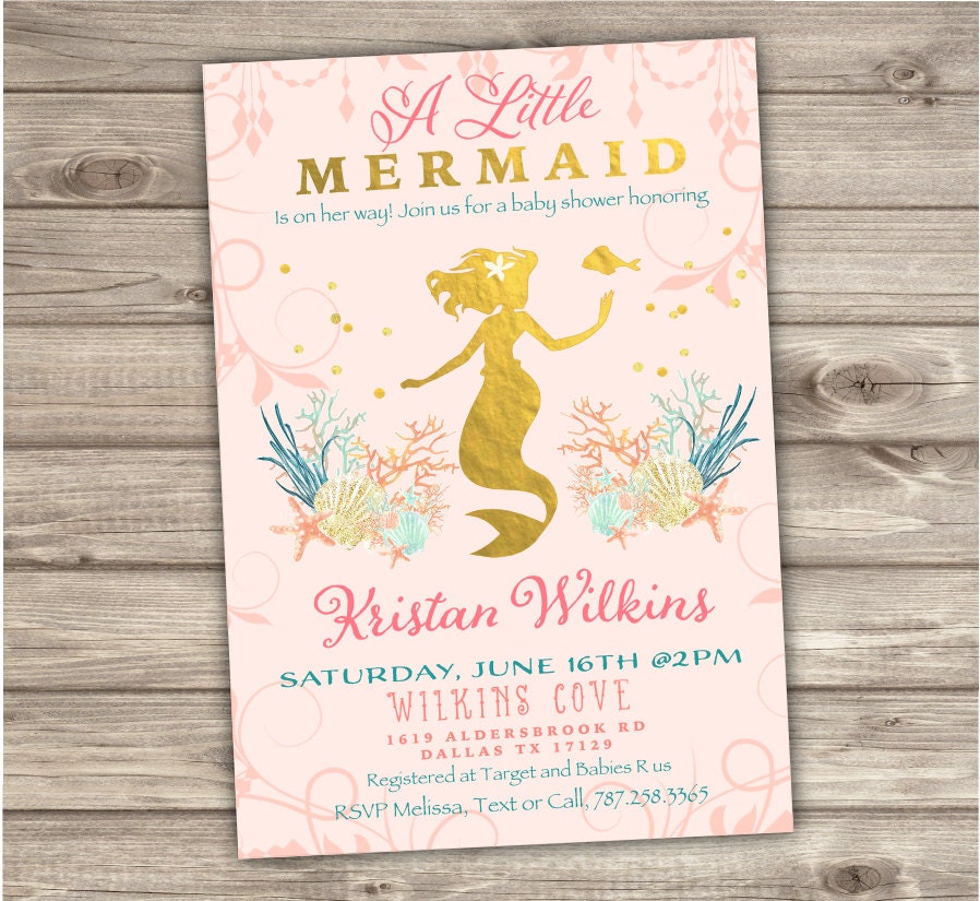 Rose Gold Mermaid Baby Shower Invitations Shabby Chic by cardmint