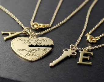 boyfriend girlfriend gift, He who holds the key gold necklace, heart key, his and her necklace, valentines day gift, 2 necklaces ON SALE