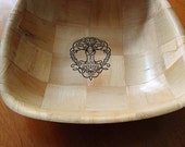 Norse Viking  Tree of Life yggdrasil Engraved NATURAL wooden bowl unique fruit / egg basket / nik naks viking art