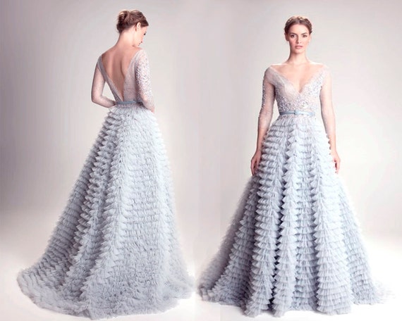 gray blue wedding dress