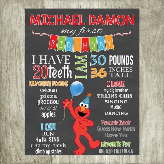 Elmo Themed Party Chalkboard Birthday Poster printable 16x20