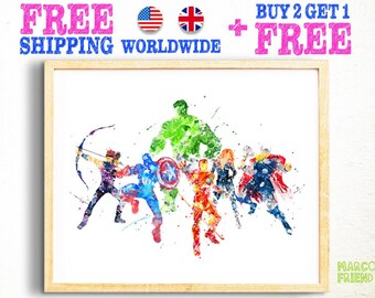 Avengers Prints, Iron Man, Captain America, Hulk, Thor, Black Window, Hawkeye, Superhero, Watercolor Art, Kids Decor, Christmas Gifts -96