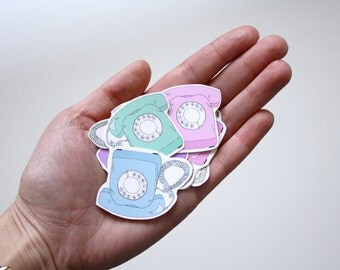 Telephone Stickers, Nostalgic Stickers, Rotary Phone Sticker Pack, Retro Stickers, Stationery, Scrapbooking, Illustrated Stickers