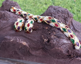 Bracelet and clip on earrings vintage swarosky set