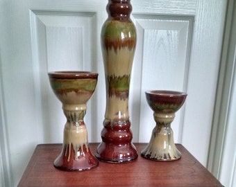 Candleholders set 3 1970s Mid Century Modern Drip glaze