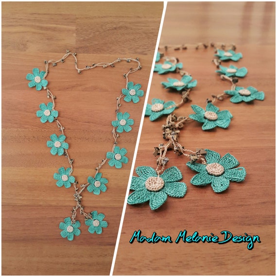 Oya necklace Crochet flower necklace crochet gift by fgndesng1