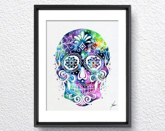 Sugar Skull Day Watercolor Illustrations Art Print Poster Handmade Wall Decor Art Home Decor Wall Hanging aum om Item 286