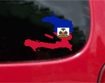 2 Pieces Haiti Outline Map Flag Vinyl Decals Stickers Full Color/Weather Proof. U.S.A Free Shipping