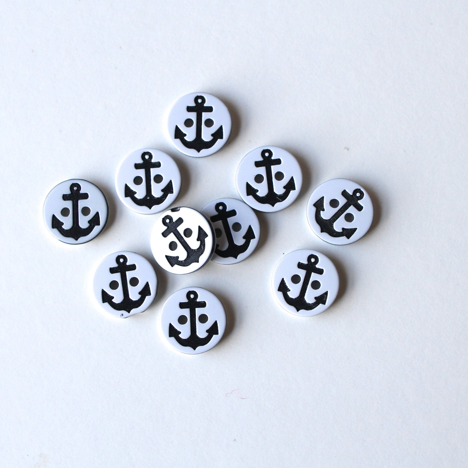 10 Black Anchor buttons/ Small nautical sewing buttons from