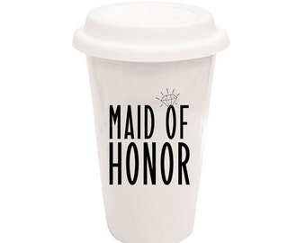 Maid Of Honor White Ceramic Travel Mug - A Cup Of Quotes