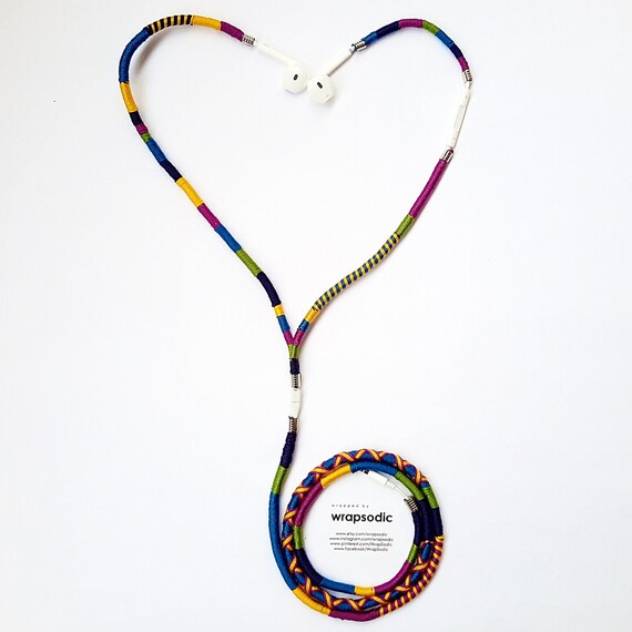 Wrapped Colorful Earbuds with mic Handwrapped Multicolor