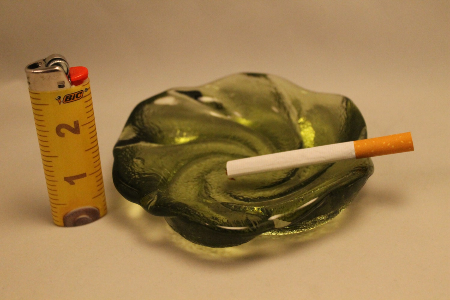 Ashtray Beautiful Vintage Green Glass Ashtray 1970's