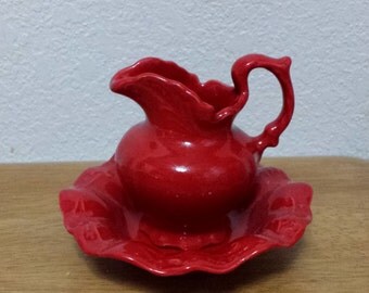 Red ceramic pitcher | Etsy