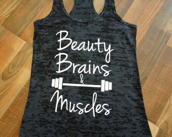 Beauty Brains And Muscles ®. Workout Tank. Workout Fitness tank. gym tank. Gym clothes. Workout tshirt.