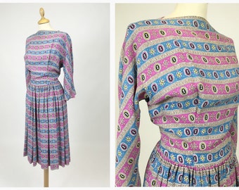 Items similar to 1950s silk novelty print dress // Garden Mosaic