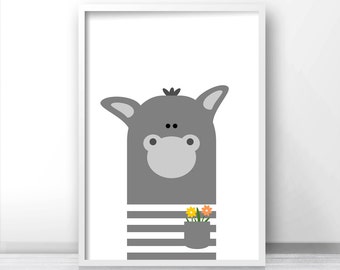 Instant Download Nursery Print, Donkey Nursery Art, Printable Kids Wall Art, Animal Nursery Printables, Kids Art, Animal Print, Digital Art