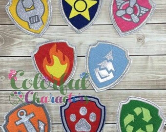 Paw Patrol Badges, embroidered vinyl badges, made to order, party favors, costume accessories, costume party, Halloween costumes, pretend