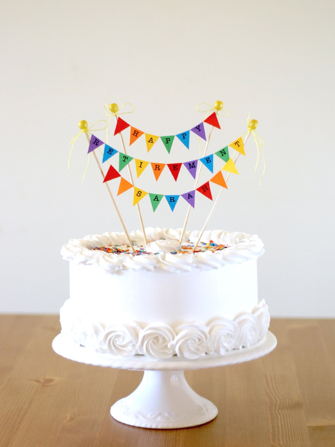 happy retirement rainbow cake bunting topper cake decoration