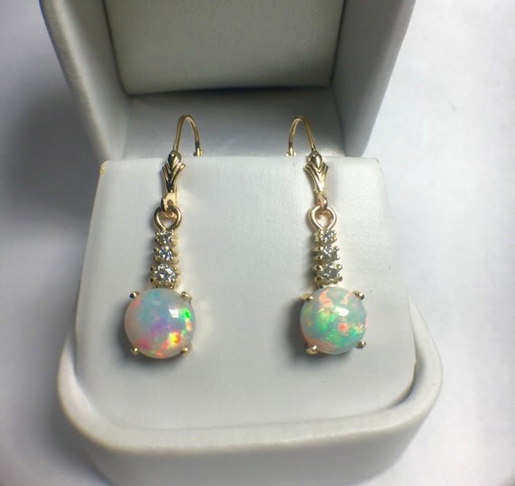 Opal and Diamond dangle earrings by MetalsByCris on Etsy
