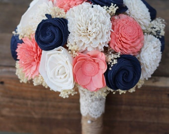 Navy Coral Bouquet, wedding, wedding flowers, wedding bouquet, bridal bouquet, bridesmaid bouquet, keepsake bouquet, rustic bouquet