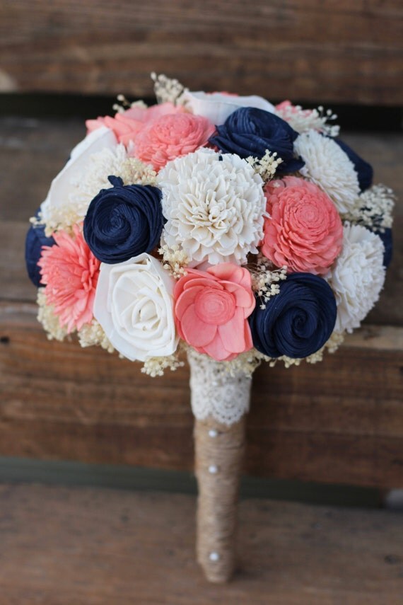 Navy Coral Bouquet wedding wedding flowers wedding bouquet