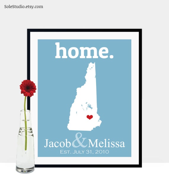 17th Anniversary Gift Personalized New Hampshire Art by ...