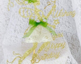 Fairy Cake Topper - Wishing You Happy Birthday - Fairy Birthday Party - Girl Party - Fantasy Party - Custom Colors - Party Decorations