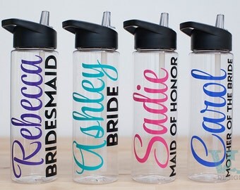 Personalized Water Bottle - Bridesmaid Gift - Maid of Honor Gift - Wedding Party Gift - Custom Bride Gift - Bachelorette Favors - Customize