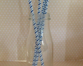 Blue Striped Party Paper Straws - Set of 10