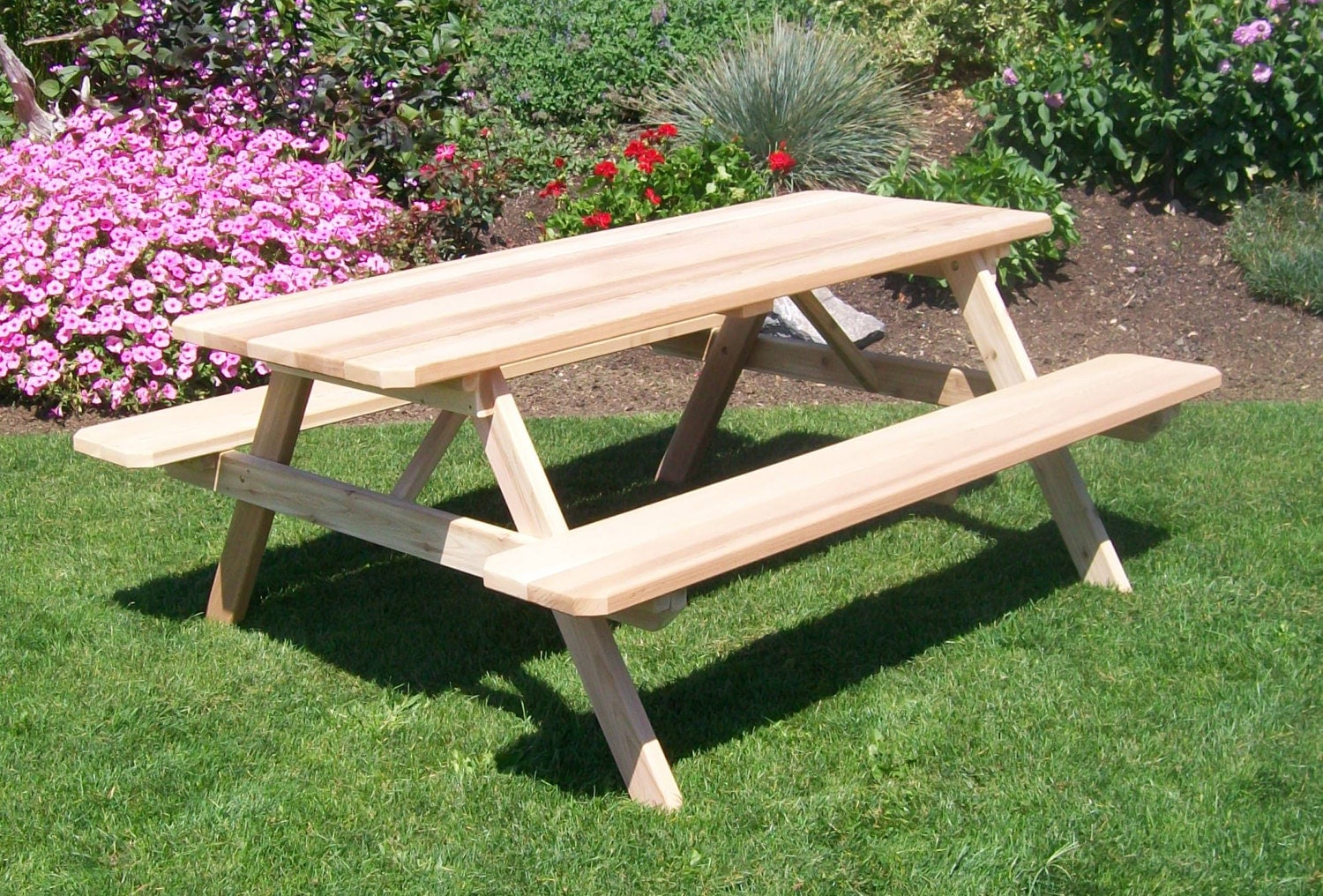 Cedar 8 Foot Picnic Table With Attached Benches Unfinished