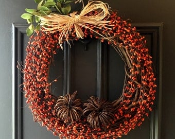 Pumpkin Wreath, Primitive Pumpkin Wreath, Rustic Pumpkin Wreath, Farmhouse Fall Wreath, Autumn Wreath, Harvest Wreath