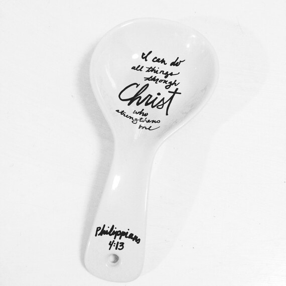Items similar to ceramic spoon rest, bible verse, personalized, custom