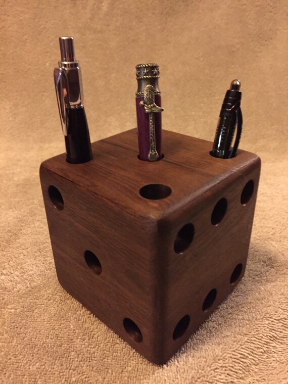 Dice Pen & Pencil Holder Solid American Walnut by HeritageWoodPens