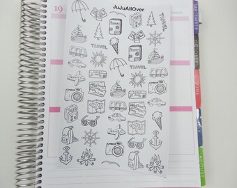 Travel Doodle Planner Stickers l Decorative Stickers l Planner Stickers l Functional Decorative Stickers l Travel Stickers