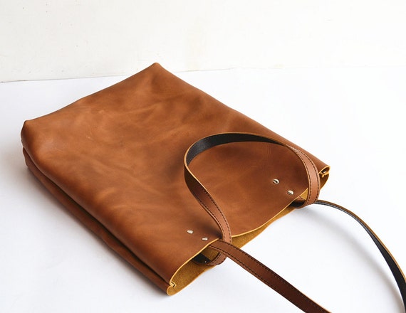 Handmade Leather Tote Bag Brown Simple Leather by SolidLeatherCo