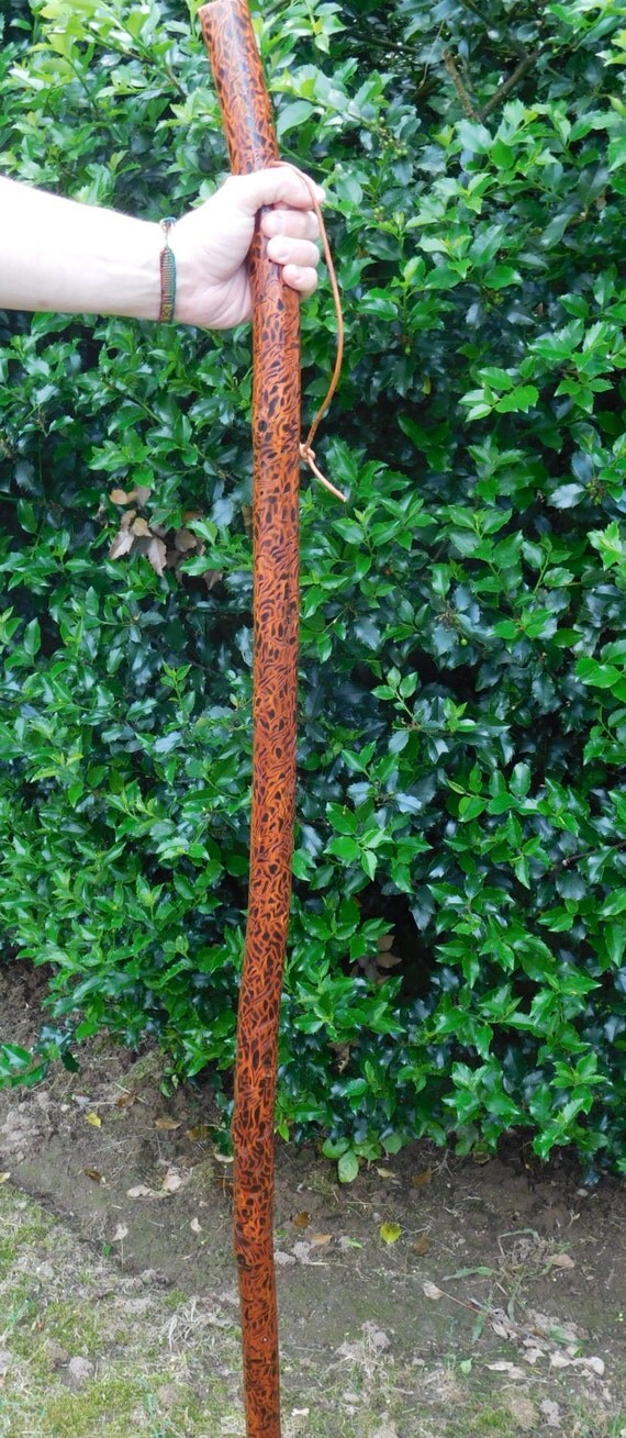 Patterned Walking Stick with Gunstock stain by EarthSoulHealing