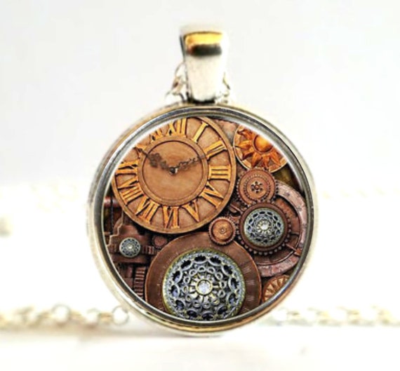 Brown Clockwork Gears Steampunk Necklace Pendant Brooch by CheekiGeeki steampunk buy now online