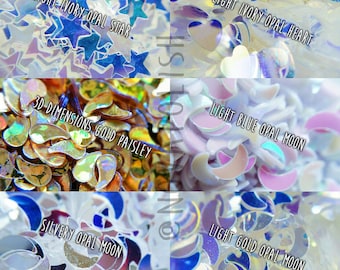NOVA polish's Nail Art Glitter- Opal Glitters, Moon Glitters, Star Glitters, Heart Glitter, Gold, Silver, Reflective Glitter, Craft (Sample)