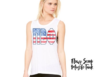 PiPhi Pi Beta Phi Watercolor Flag Letters Sorority Flowy Racerback Tank